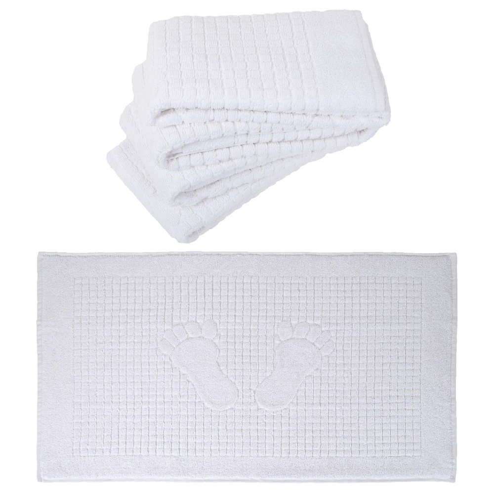 4 Pack Cotton Bath Mat for Bathroom Floor Towel - Turkish Bath Mat Set of 4-100% Cotton Reversible Washable Absorbent Feet Towel 18 X 34 Inches White