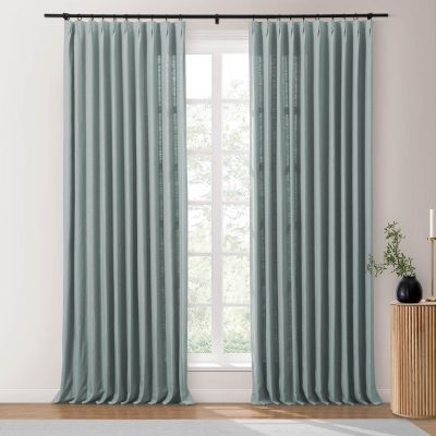 Drapifytex 52Wx84L Pinch Pleat Cotton Linen Blended Window Curtain, 84 Inches Long Light Filtering Heavyweight Drapery for Bedroom, Stone Blue Living Room Window Drape Decoration, 1 Panel