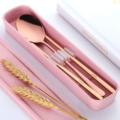 Portable Flatware Set, Stainless Steel Travel Cutlery Utensil Set, Includes Spoon, Chopsticks with Case(Rose Gold)