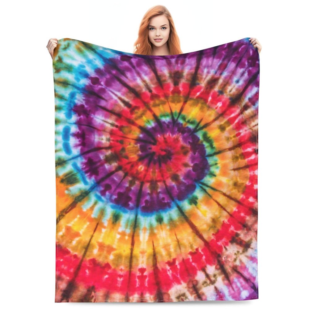 BLUBLU Tie Dye Colorful Rainbow Flannel Fleece Bed Blanket Throw Blanket Lightweight Cozy Plush Blanket for Bedroom Living Rooms Sofa Couch 80"x60"