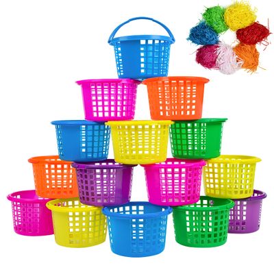 Eternity sky 18PCS Easter Small Plastic Baskets with Handles Bulk, 70g Faux Grass Confetti Strips Accessories Filler Stuffers for Spring Decorations Party Supplies Favors