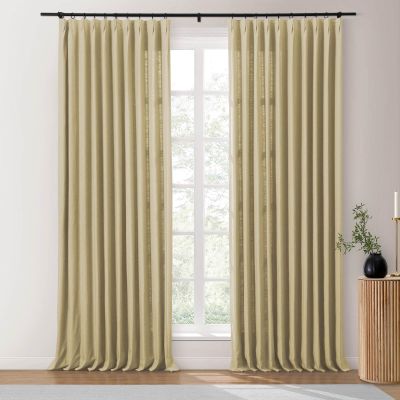 Drapifytex 52Wx84L Pinch Pleat Cotton Linen Blended Window Curtain, 84 Inches Long Light Filtering Heavyweight Drapery for Bedroom, Khaki Living Room Window Drape Decoration, 1 Panel