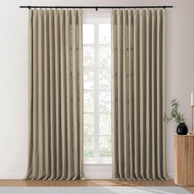 Drapifytex 52Wx84L Pinch Pleat Cotton Linen Blended Window Curtain, 84 Inches Long Light Filtering Heavyweight Drapery for Bedroom, Flax Living Room Window Drape Decoration, 1 Panel