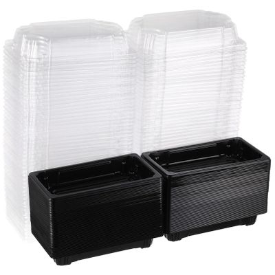 Cabilock 100pcs Sushi Trays with Lids Disposable Sushi Box Fruit Cake Carry Out Container Take Out Boxes for Cake Food Fruit Cupcake Bread Candy (Black)