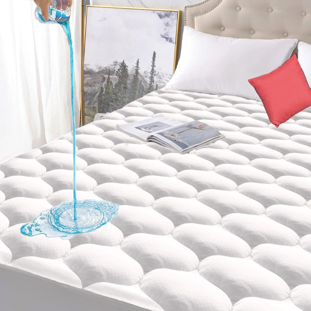 California King Size Quilted Fitted Waterproof Mattress Pad, Premium Hollow Material Filling Mattress Protector, Breathable, Quiet, Cooling, Machine-Washable Mattress Cover with 21 Deep Pocket