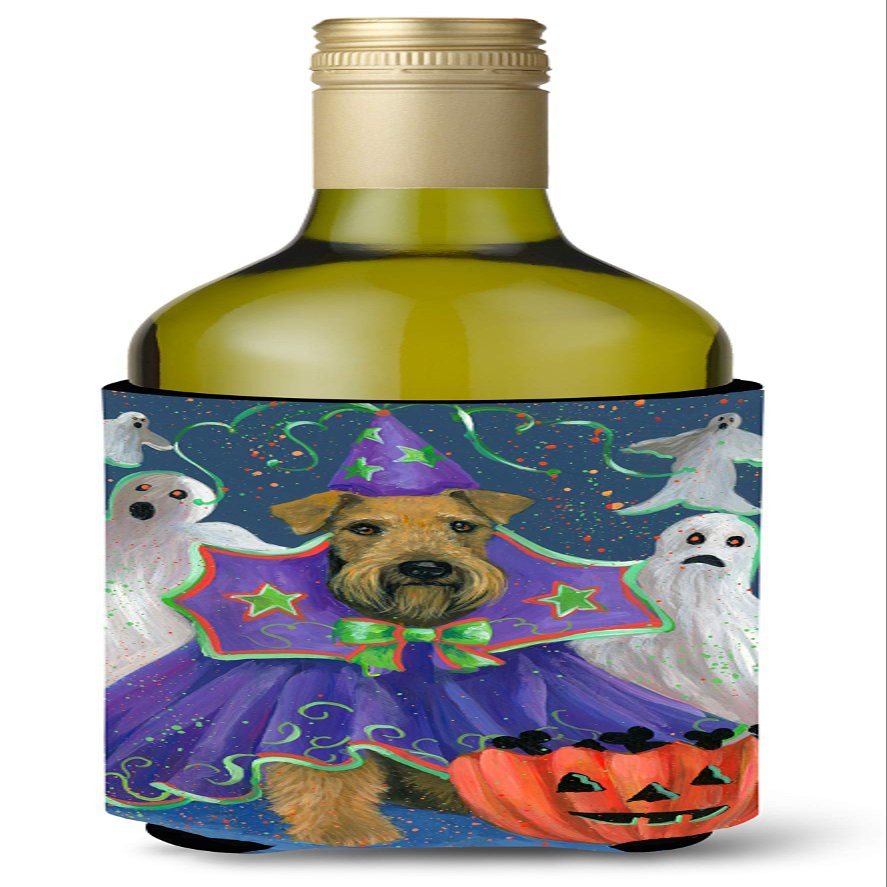 Caroline's Treasures PPP3002LITERK Airedale Boo Hoo Halloween Wine Bottle Hugger Bottle Cooler Sleeve Hugger Machine Washable Collapsible Insulator Beverage Insulated Holder