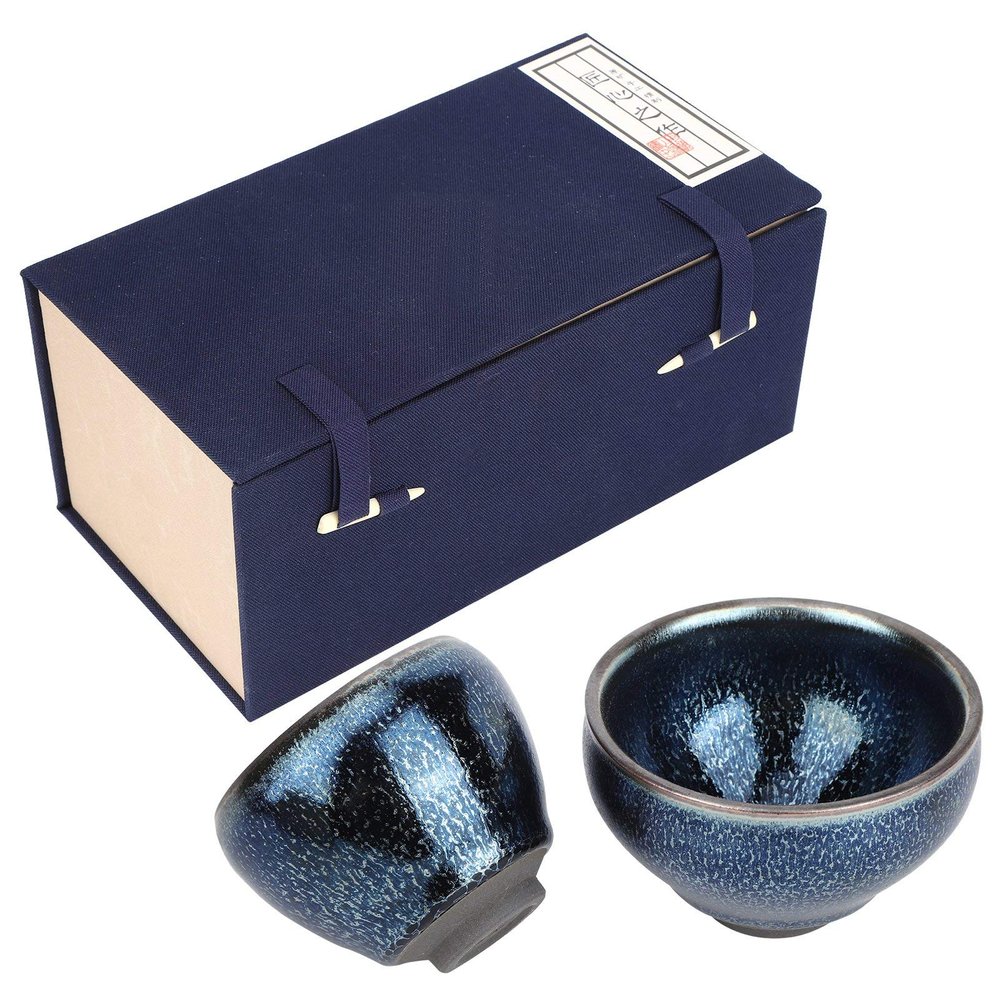 2Pcs Ceramic Cups, Beautiful Unique Glaze Features Chinese Tea Cup, Kungfu Higher Iron Content Glazed Ceramic Tea Cup, Elegant and Practical Jianzhan Teacup, Teaware Drinkware for Gift Handicrafts