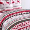 2piece Cabin Lodge White Red Christmas Quilts Twin Size Coverlet Bedspread - Winter Theme Beautiful Vibrant Snowflakes Deer Geometric Print Reversible Stripes Farmhouse Bedding Lightweight Comfortable view 2