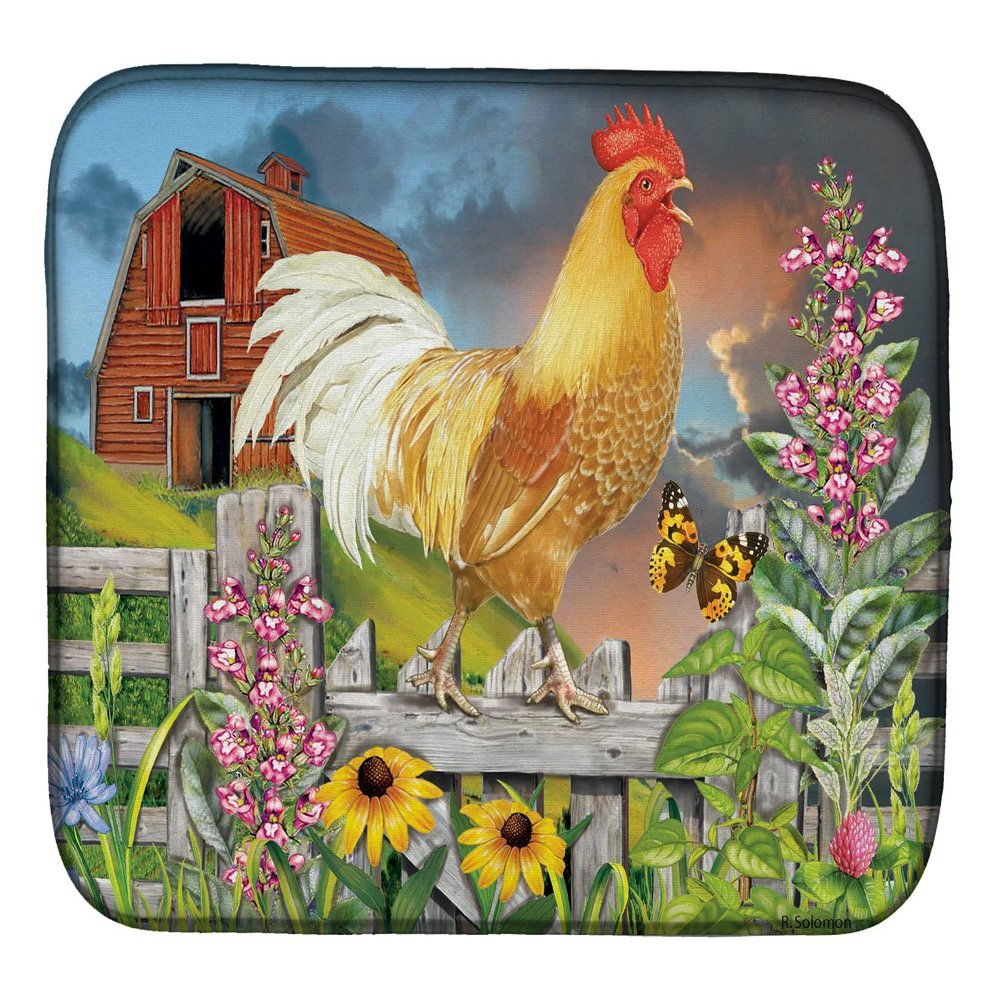 Caroline's Treasures PRS4024DDM Yellow Rooster Greeting the Day Dish Drying Mat Absorbent Dish Drying Mat Pad for Kitchen Counter Dish Drainer Mat for Countertop, 14 x 21", Multicolor