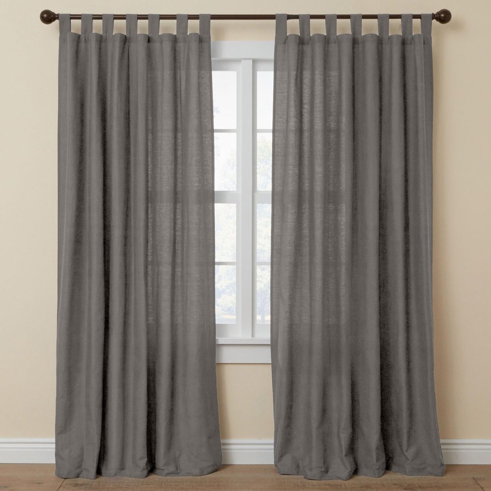 BrylaneHome Poly Cotton Canvas Tab-Top Panel - 48" W 84" L, Charcoal