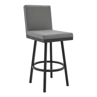 Armen Living Gem Swivel Modern Metal and Grey Faux Leather Bar and Counter Stool