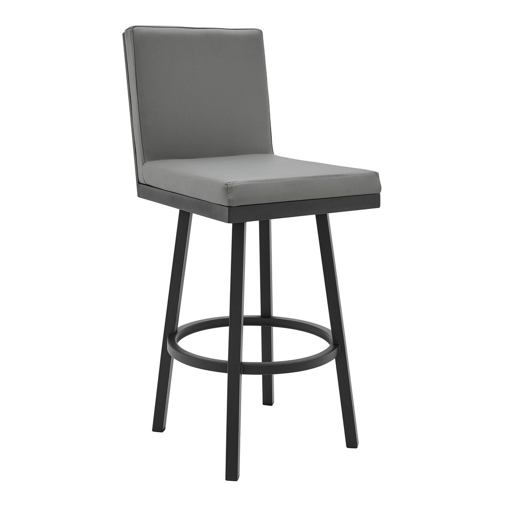 Armen Living Gem Swivel Modern Metal and Grey Faux Leather Bar and Counter Stool