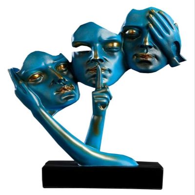 AINIYF Abstract Statues for Home Decor, Sculpture of Three Wise Men Like Three Wise Monkeys Home Decor Accents, See No Evil, Hear No Evil, Speak No Evil'', Human Figurines Ornament (Color : Blue)
