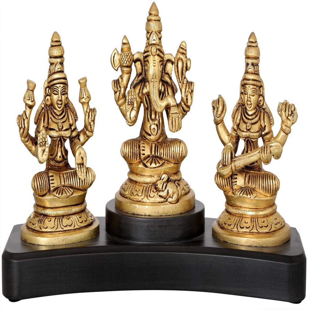 Exotic India Lakshmi Ganesha Saraswati, Multicolor