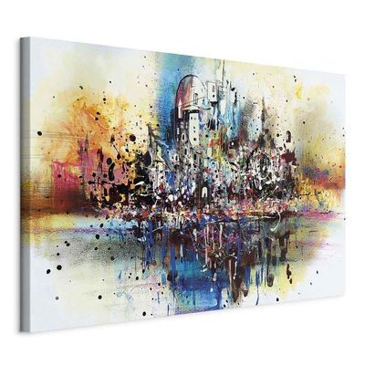artgeist Canvas Wall Art Print Abstract 24x16 in - 1pcs Home Decor Framed Stretched Picture Photo Painting Artwork Image Colorful City Like Painted a-A-0662-b-a