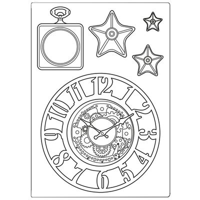 Stamperia Silicon Mould A5-Clocks & Stars, Sir Vagabond