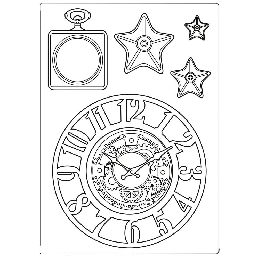 Stamperia Silicon Mould A5-Clocks & Stars, Sir Vagabond