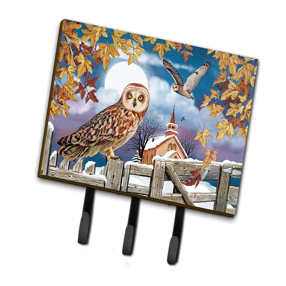 Caroline's Treasures PRS4032TH68 Short-Eared Owl In The Churchyard Leash or Key Holder , Wall Hooks, Key Hooks Holder, Coat Rack Wall Mount, Coat Hooks, Hooks for Hanging Keys, Towels, Aprons, Leashes