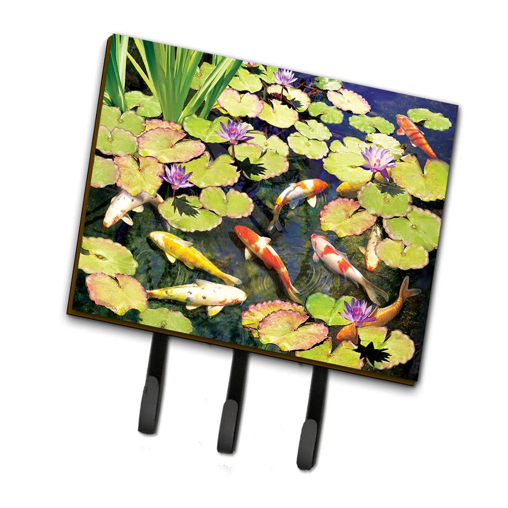 Caroline's Treasures PRS4049TH68 Koi Pond IV Leash or Key Holder , Wall Hooks, Key Hooks Holder, Coat Rack Wall Mount, Coat Hooks, Hooks for Hanging Keys, Towels, Aprons, Leashes,