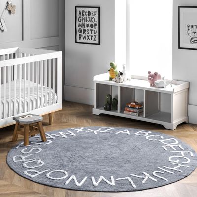 nuLOOM Kids Washable Round Alphabet Rug, 6' Round, Blue