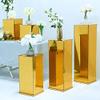 MO Distributing Set of 5 | Acrylic Pedestal Riser, Acrylic Display Box,Floral and Centerpiece Riser,Clear Acrylic Box,Showcase Box,Acrylic Column Cake Riser (Gold) view 1