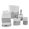 Creative Scents Mirror Damask White and Gray Bathroom Accessories Set - 6 Piece Bathroom Accessory Set Includes: Trash Can, Tissue Box Cover, Soap Dispenser, Soap Dish, Toothbrush Holder & Tumbler view 1
