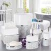 Creative Scents Mirror Damask White and Gray Bathroom Accessories Set - 6 Piece Bathroom Accessory Set Includes: Trash Can, Tissue Box Cover, Soap Dispenser, Soap Dish, Toothbrush Holder & Tumbler view 2