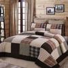 3 Piece Tan Brown Patchwork Quilt Set Queen Size, Cabin Lodge Style Square Checkered Hues Beige Allover Neutral Tartan Plaid Farmhouse Bedding Comfortable Decorative Warm Soft Cozy Comfy Cotton Quilts view 1