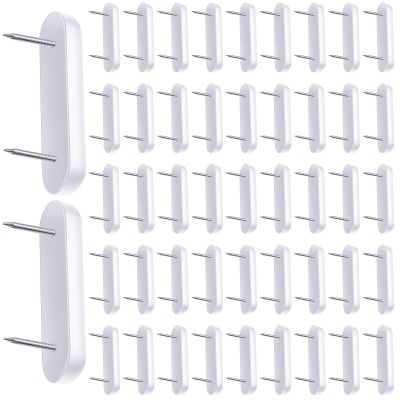 Jetec 60 Pieces Plastic Head Double Pins Bed Skirt Holding Pins White Furniture Chair Leg Brooch Glide Nails Holding Brooch for Slipcover and Bedskirt