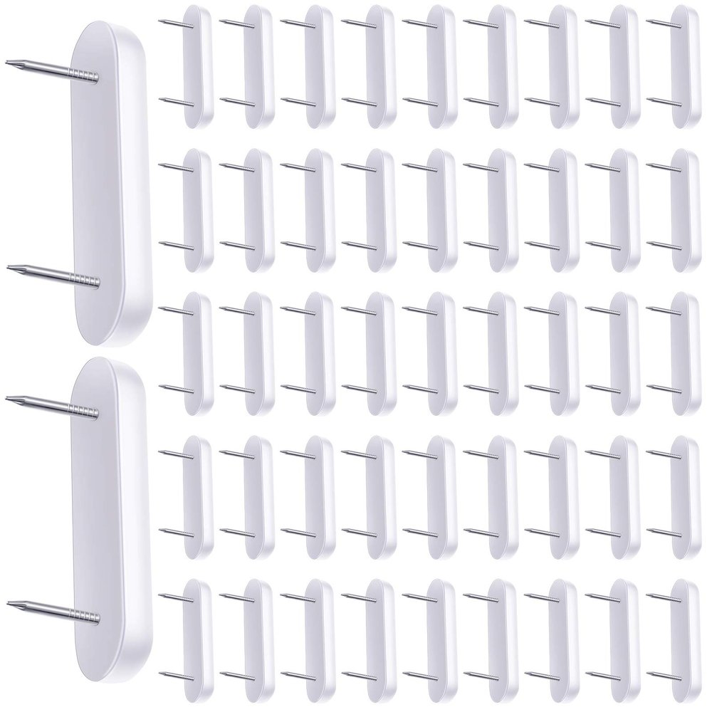Jetec 60 Pieces Plastic Head Double Pins Bed Skirt Holding Pins White Furniture Chair Leg Brooch Glide Nails Holding Brooch for Slipcover and Bedskirt