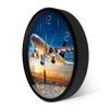 Geek Alerts Voice Control LED Night Light Clock Take Off Sunset Aeroplane Aviator Silent Quartz Wall Clock Air Jet Plane Flying Over City Skyline Aircraft Round Metal Frame Wall Watch view 3
