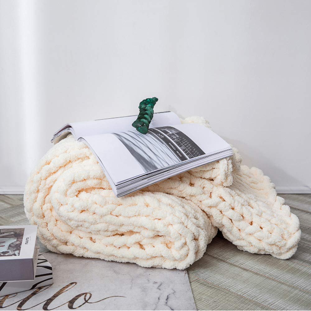 HXSM Handmade Chunky Knit Blanket Home Decor Soft Chenille Knitted Blanket Cozy Knitted Throw Blanket Oversized Blanket, Couch, Bed, Pet Mat, Baby Blanket, Gift, 200200cm