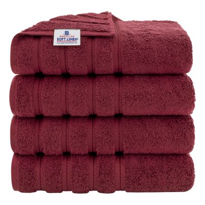 American Soft Linen Luxury 4 Piece Bath Towel Set, 600 GSM 100% Cotton Turkish Bath Towels for Bathroom 27x54 in Extra Large Bathroom Shower Towels, Bordeaux Red