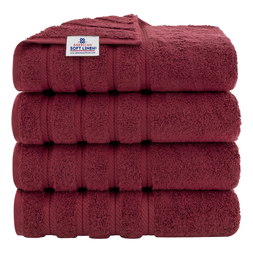 American Soft Linen Luxury 4 Piece Bath Towel Set, 600 GSM 100% Cotton Turkish Bath Towels for Bathroom 27x54 in Extra Large Bathroom Shower Towels, Bordeaux Red