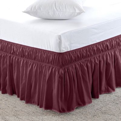 Amuze Bedding Easy Fit Elastic Wrap Around Ruffled Bed Skirt Recron 1000 Thread Count(Wine, Queen XL, Drop Length 21 Inches)