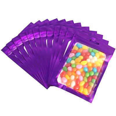 Bezall 100Pcs Resealable Mylar Bags, 4.1x5.9 Inches Smell Proof Zip Lock Bags with Clear Window, Foil Small Business Packaging Pouch for Food Storage, Candy, Sample (Purple, 4.1x5.9)