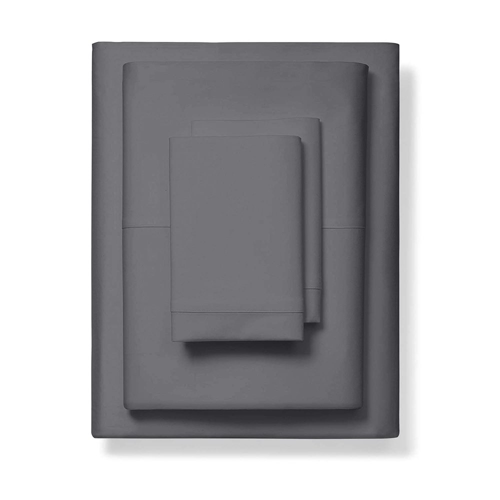 1000-Thread-Count 100% Pure Cotton Bed Sheets -4 Pc Full Size Dark Grey Sheet Set, Single Ply Long Staple Combed Cotton Yarns, Best Luxury Sateen Weave, Fits Mattress Upto 17'' Deep Pocket