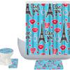 Amagical Paris Eiffel Tower Kiss Heart I Love You Pattern 4 Piece Bathroom Mat Set Shower Curtain Set Blue Bath Mat Contour Mat Toilet Cover Shower Curtian 12 Hooks view 1