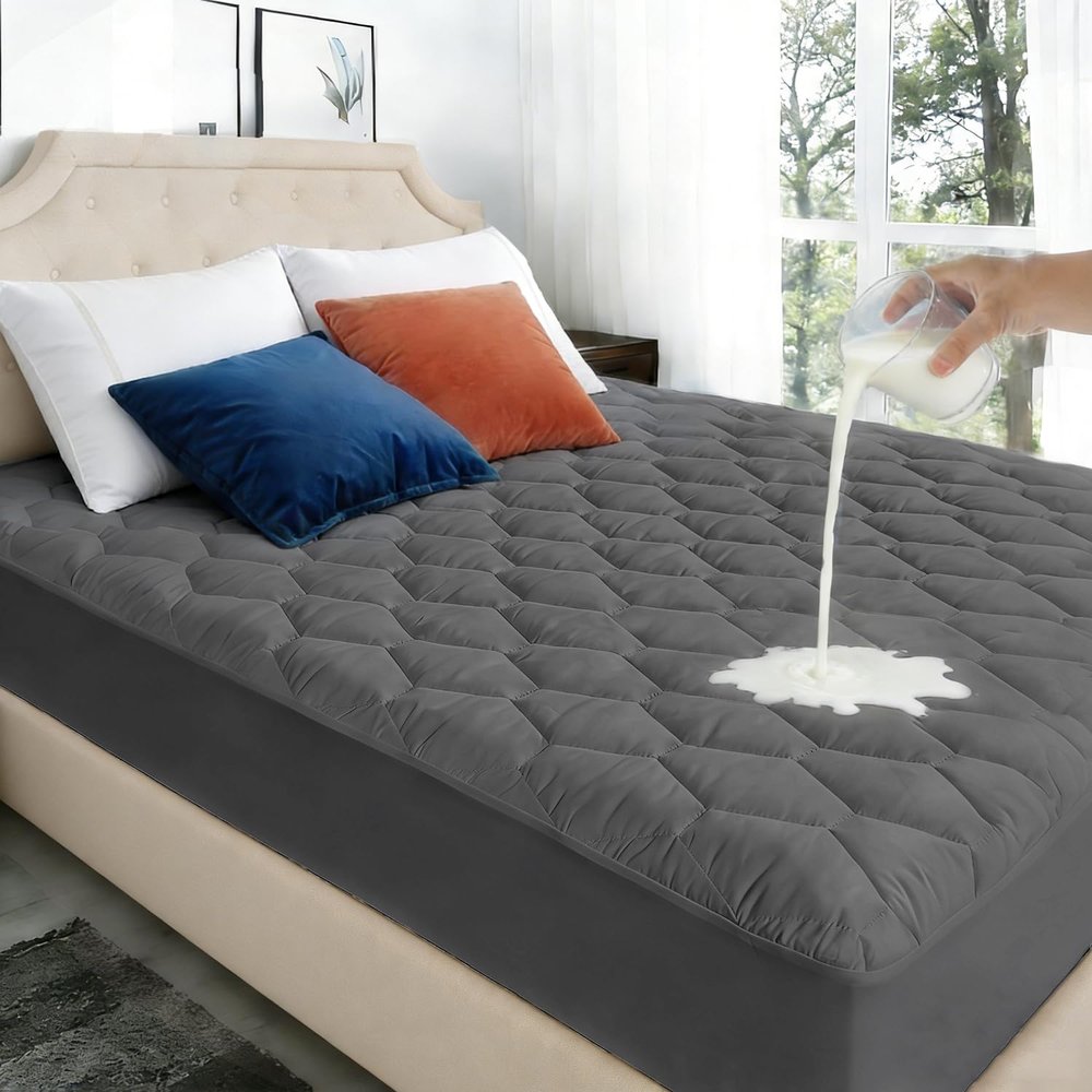 California King Mattress Protector Waterproof Washable Mattress Padded Cover Fitted Bed Protection Noiseless Plastic Bed Pad Deep Pocket Up to 18 Soft and BreathableGray