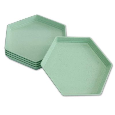 5 Pack Premium Dessert plate, 6.7 x 5.9" Reusable Appetizer Plates, Unbreakable Small Dessert Saucer, Colorful Snack Tableware Set for Fruit, Candy, Side Dishes (Hexagon) (15cm 5Green)