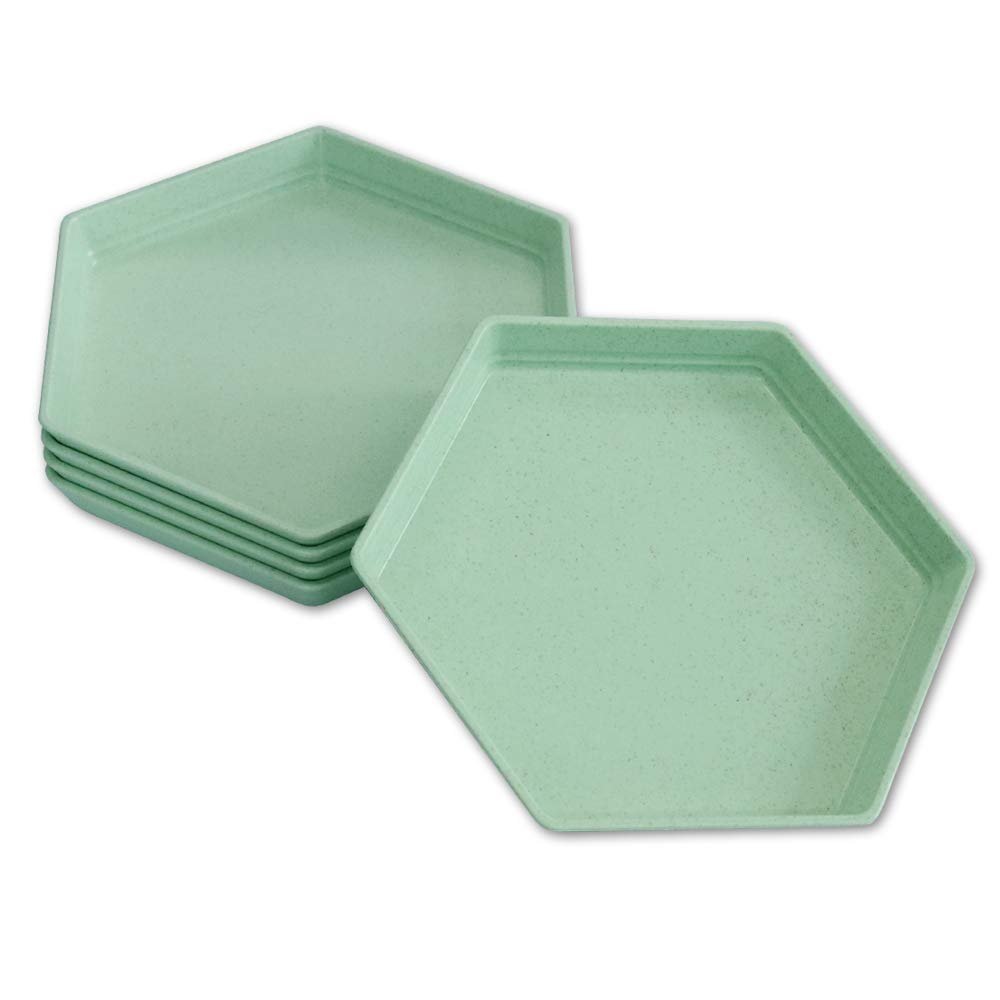 5 Pack Premium Dessert plate, 6.7 x 5.9" Reusable Appetizer Plates, Unbreakable Small Dessert Saucer, Colorful Snack Tableware Set for Fruit, Candy, Side Dishes (Hexagon) (15cm 5Green)