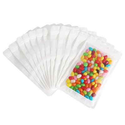Bezall 100Pcs White Mylar Bags, Resealable Smell Proof Bags with Clear Window Foil Food Storage Pouch for Candy Jewelry Lip Gloss Packaging (6.3x9.4 Inch)