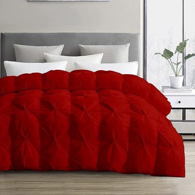 1 Pcs Pinch Pleated Comforter 500 GSM with Corner Tabs 100% Egyptian Cotton Premium Quality Baffle Pintuck Comforter Set All Season Goose Down Burgundy-Oversized Queen Comforter