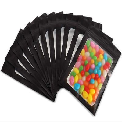 Bezall 100Pcs Black Mylar Bags, Resealable Smell Proof Bags with Clear Window Foil Food Storage Pouch for Candy, Jewelry, Sample Packaging 6.3x9.4 Inch