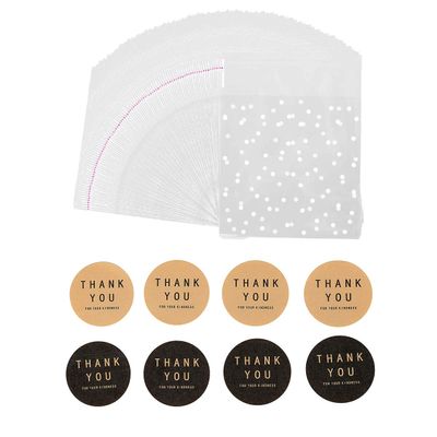 400PCS White Polka Dot Treat Bags and Sticker Set, 3.94x3.94IN