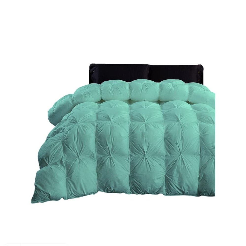 1 Pcs Pinch Pleated Comforter 500 GSM with Corner Tabs 100% Egyptian Cotton Premium Quality Baffle Pintuck Comforter Set All Season Goose Down Aqua Blue-King/Cal King Comforter