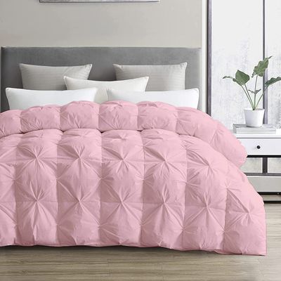 1 Pcs Pinch Pleated Comforter 500 GSM with Corner Tabs 100% Egyptian Cotton Premium Quality Baffle Pintuck Comforter Set All Season Goose Down Baby Pink-Oversized Queen Comforter