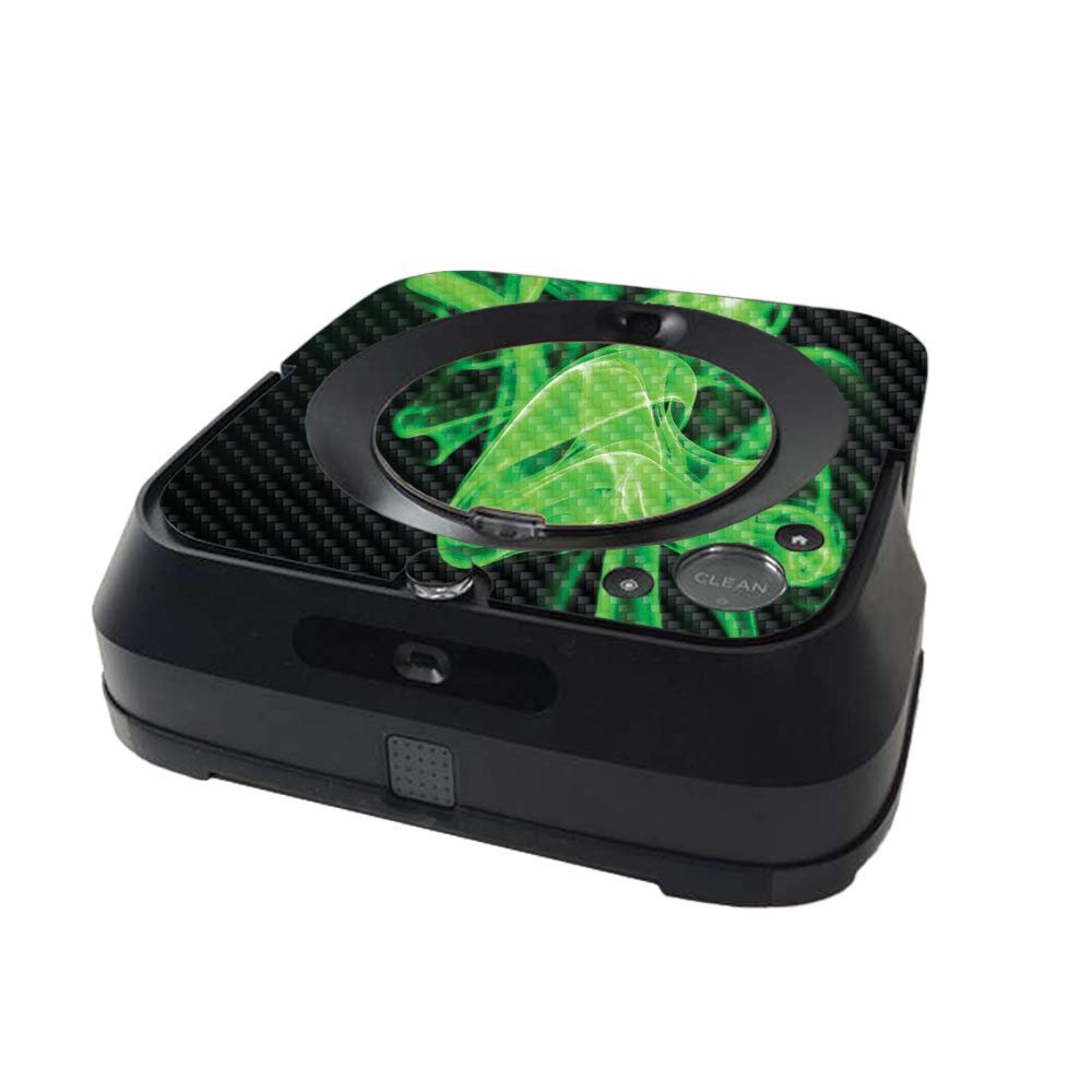 MightySkins Carbon Fiber Skin Compatible with iRobot Braava Jet m6 Minimal Coverage - Green Flames | Textured Carbon Fiber Finish | Easy to Apply and Change Styles | Made in The USA