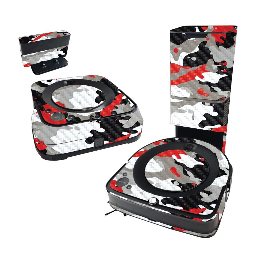 MightySkins Carbon Fiber Skin Compatible with iRobot Roomba s9+ Vacuum & Braava Jet m6 Bundle - Red Camo | Protective Textured Carbon Fiber Finish | Easy to Apply and Change Styles | Made in The USA