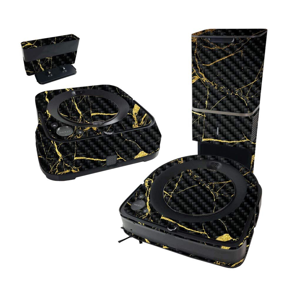 MightySkins Carbon Fiber Skin Compatible with iRobot Roomba s9+ Vacuum & Braava Jet m6 Bundle - Black Gold Marble | Protective, Durable Textured Carbon Fiber Finish | Easy to Apply | Made in The USA